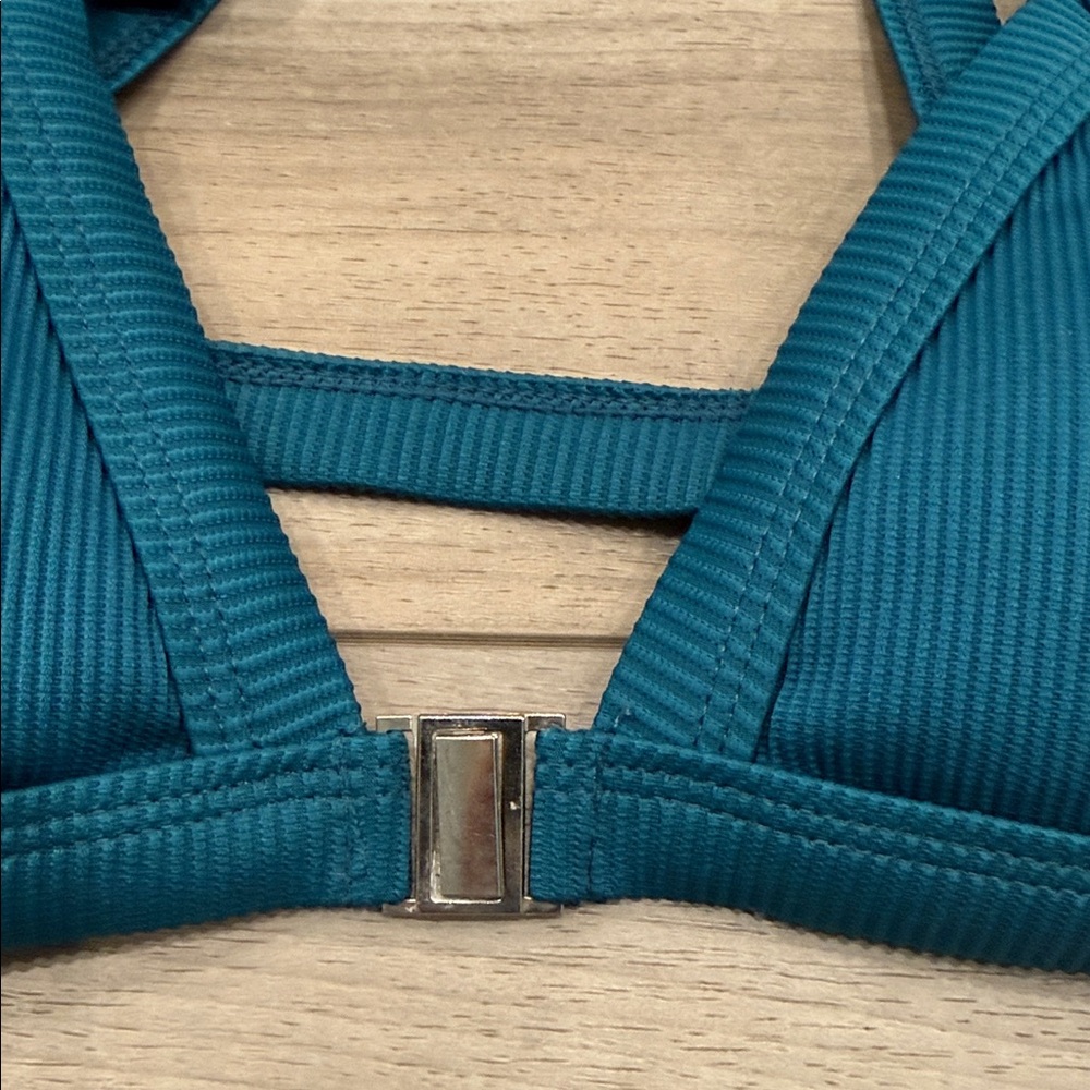 Zaful Teal Ribbed Triangle Bikini Set - Picture 2 of 6